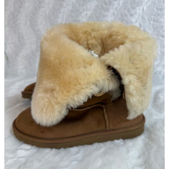 UGG Australia Bailey Triple Button Snow Boots Brown Leather Fluffy Tall Size 6 - Picture 12 of 14